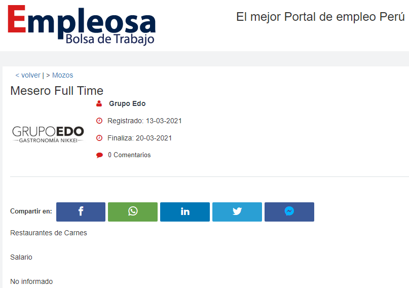 Mesero Full Time