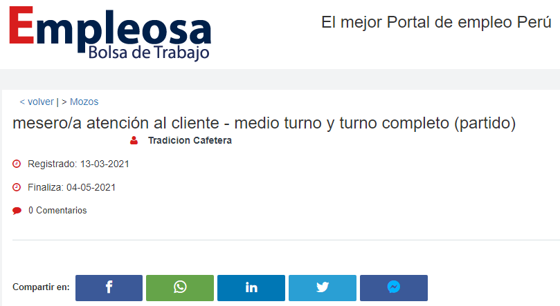 mesero/a atención al cliente - medio turno y turno completo (partido)