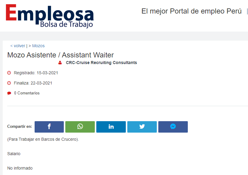 Mozo Asistente / Assistant Waiter