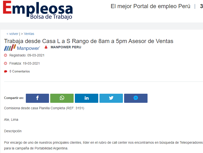 Trabaja desde Casa L a S Rango de 8am a 5pm Asesor de Ventas