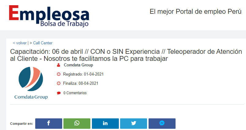 Capacitación: 06 de abril // CON o SIN Experiencia // Teleoperador de Atención al Cliente - Nosotros te facilitamos la PC para trabajar