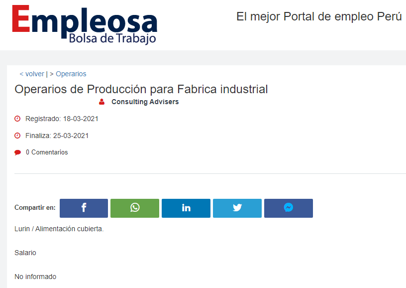 Operarios de Producción para Fabrica industrial