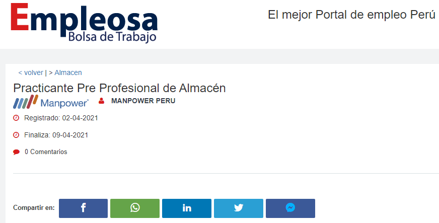 Practicante Pre Profesional de Almacén