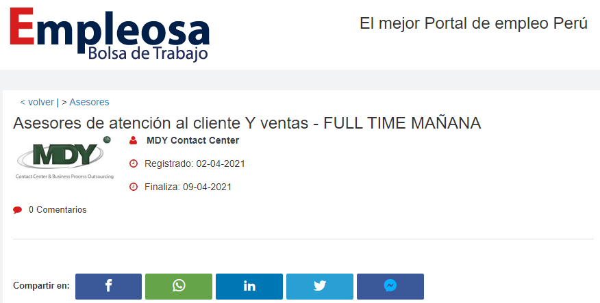 Asesores de atención al cliente Y ventas - FULL TIME MAÑANA