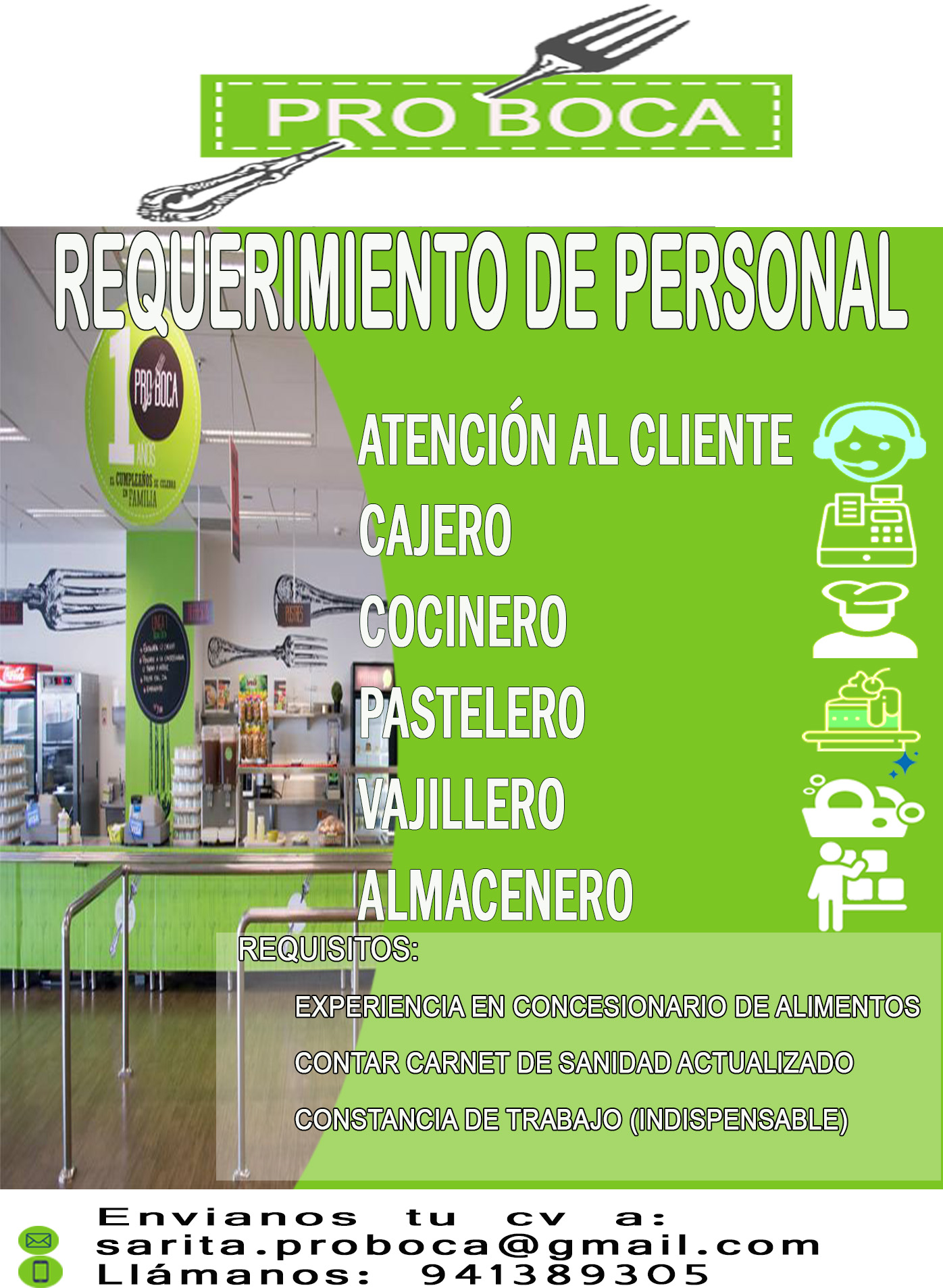 REQUERIMIENTO DE PERSONAL - PROBOCA - CONCESIONARIA DE ALIMENTO