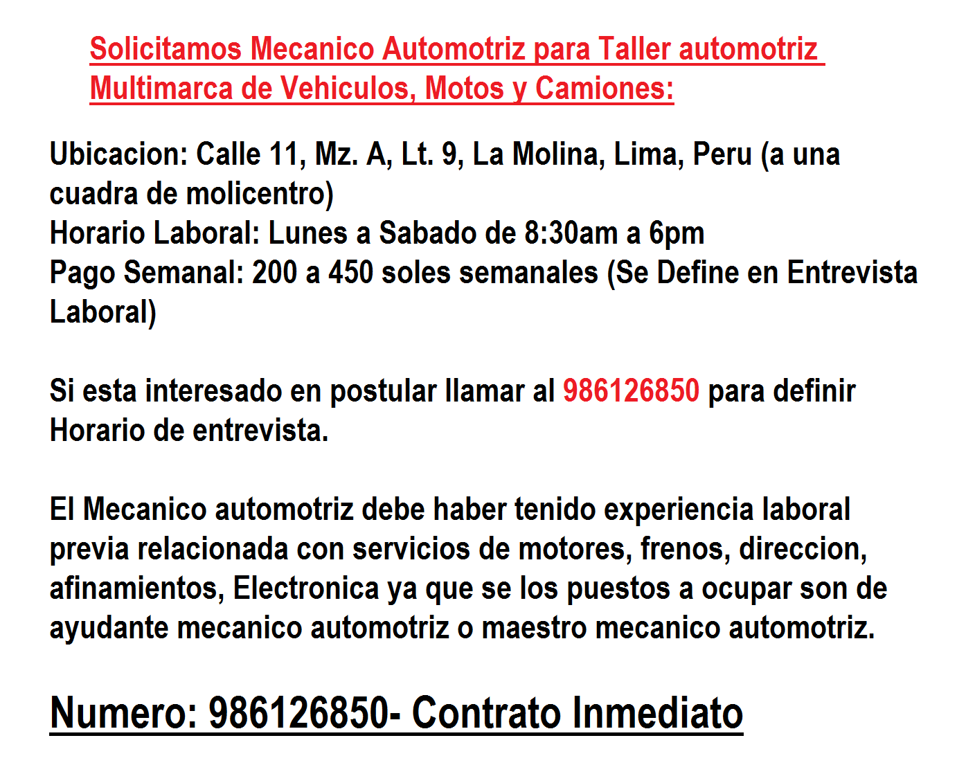 Mecanico Automotriz con Experiencia